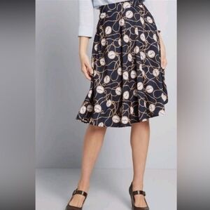 Modcloth Just This Sway Clock Pattern Skirt